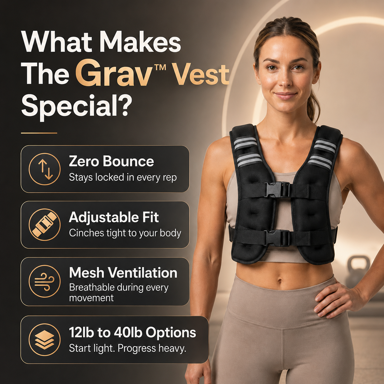 Grav vest fit, straps and ventilation panels