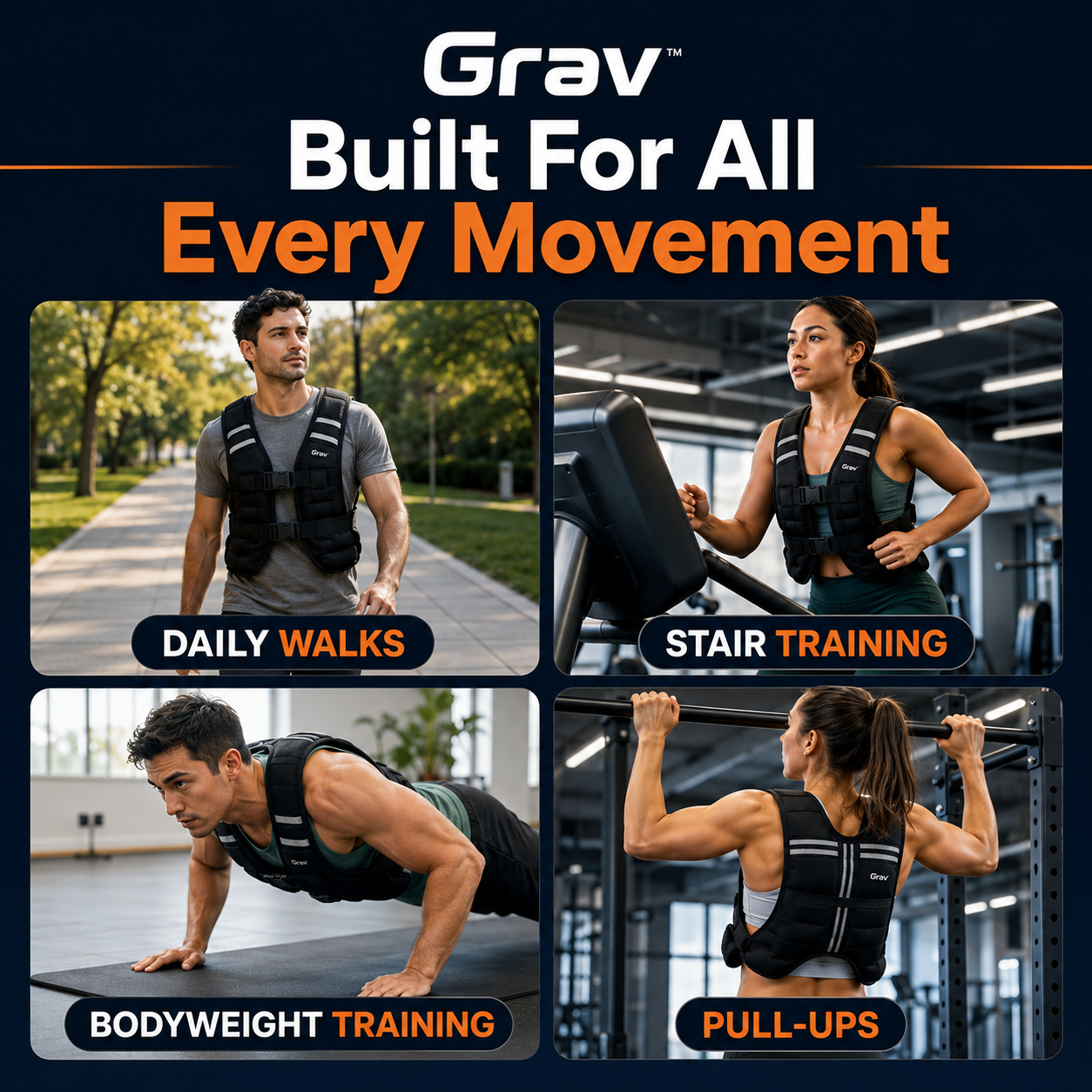 Vest used for walks, stairs, push-ups and pull-ups